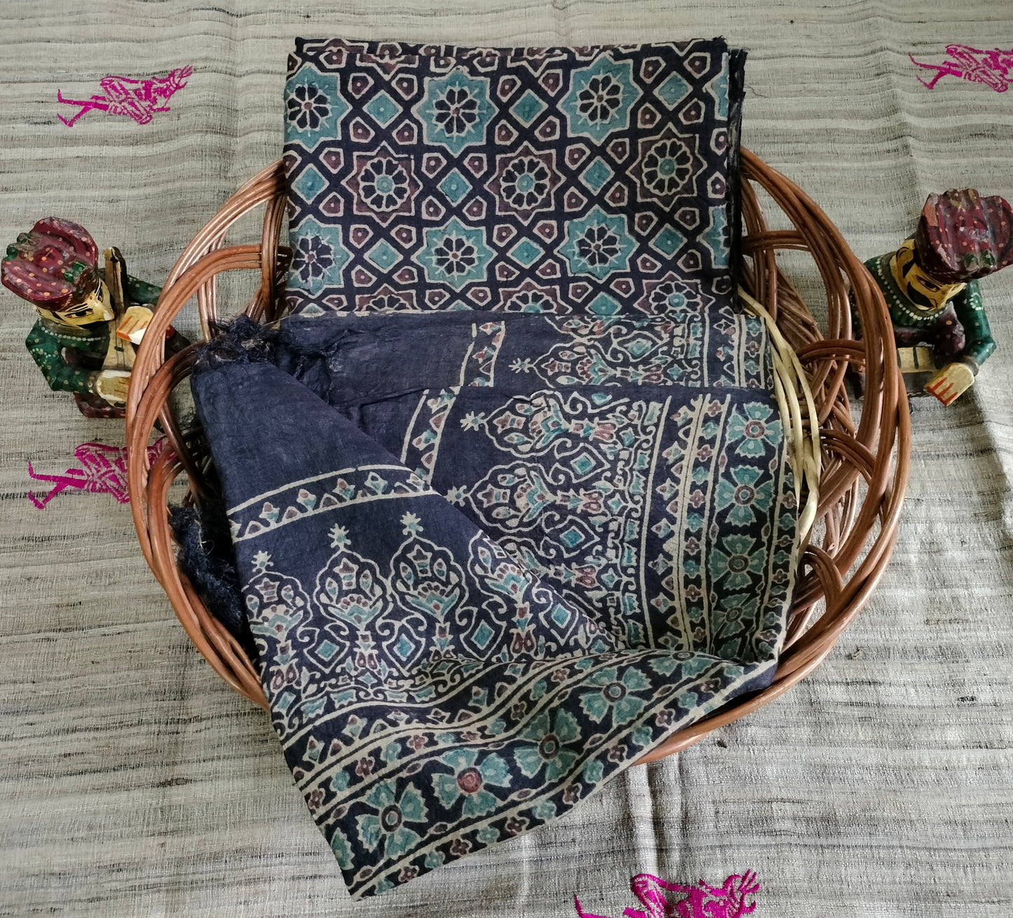 Pure tussar Ajarak hand block print Kurta and Dupatta 2.5 mt (each)