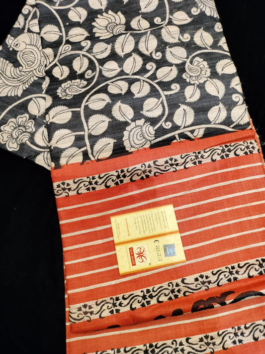 Pure Tussar Ghicha Kalamkari Saree