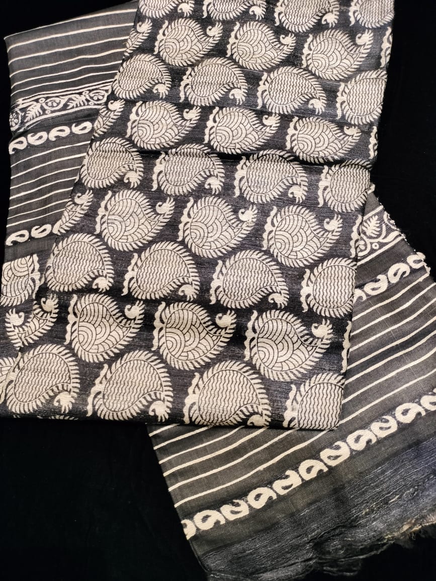 Pure Tussar Ghicha Kalamkari Saree