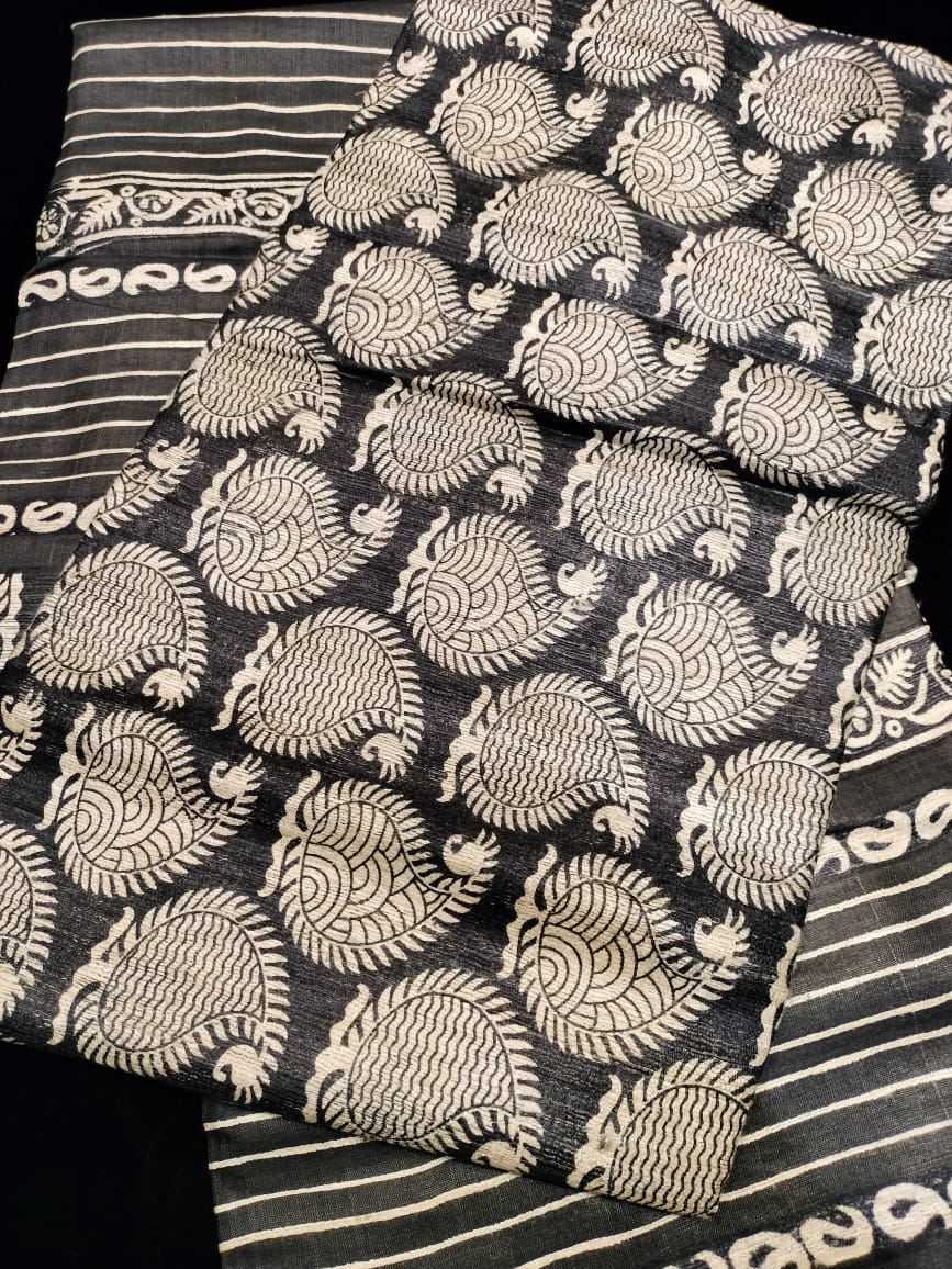 Pure Tussar Ghicha Kalamkari Saree