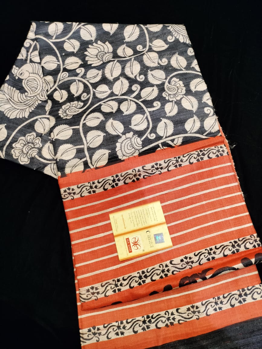 Pure Tussar Ghicha Kalamkari Saree