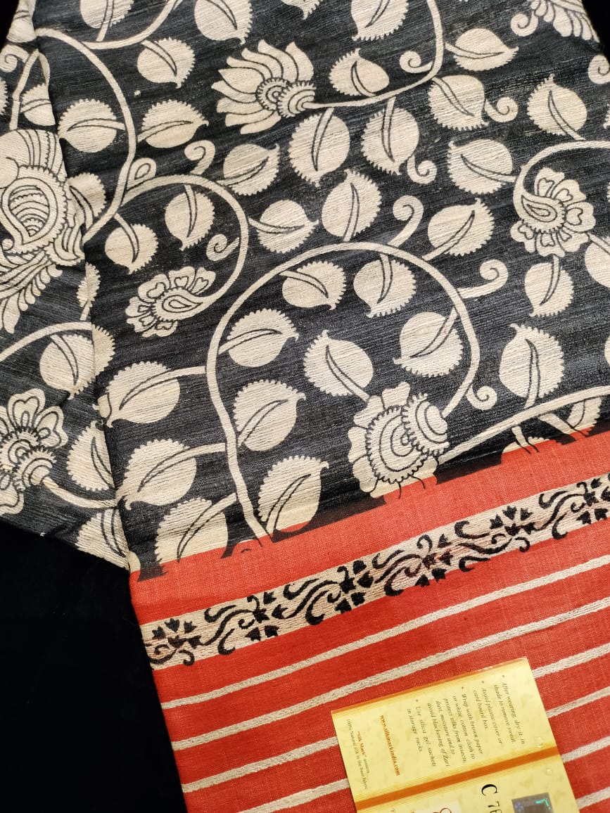 Pure Tussar Ghicha Kalamkari Saree