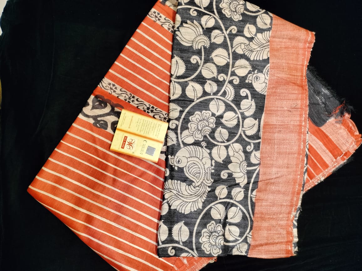 Pure Tussar Ghicha Kalamkari Saree