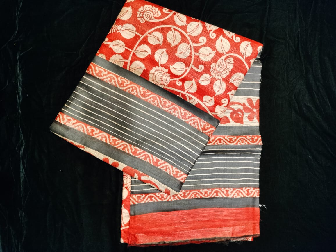 Pure Tussar Ghicha Kalamkari Saree