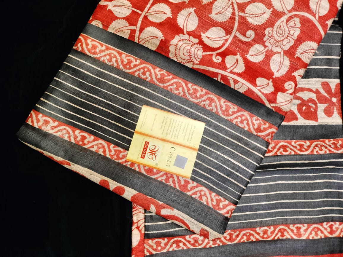 Pure Tussar Ghicha Kalamkari Saree