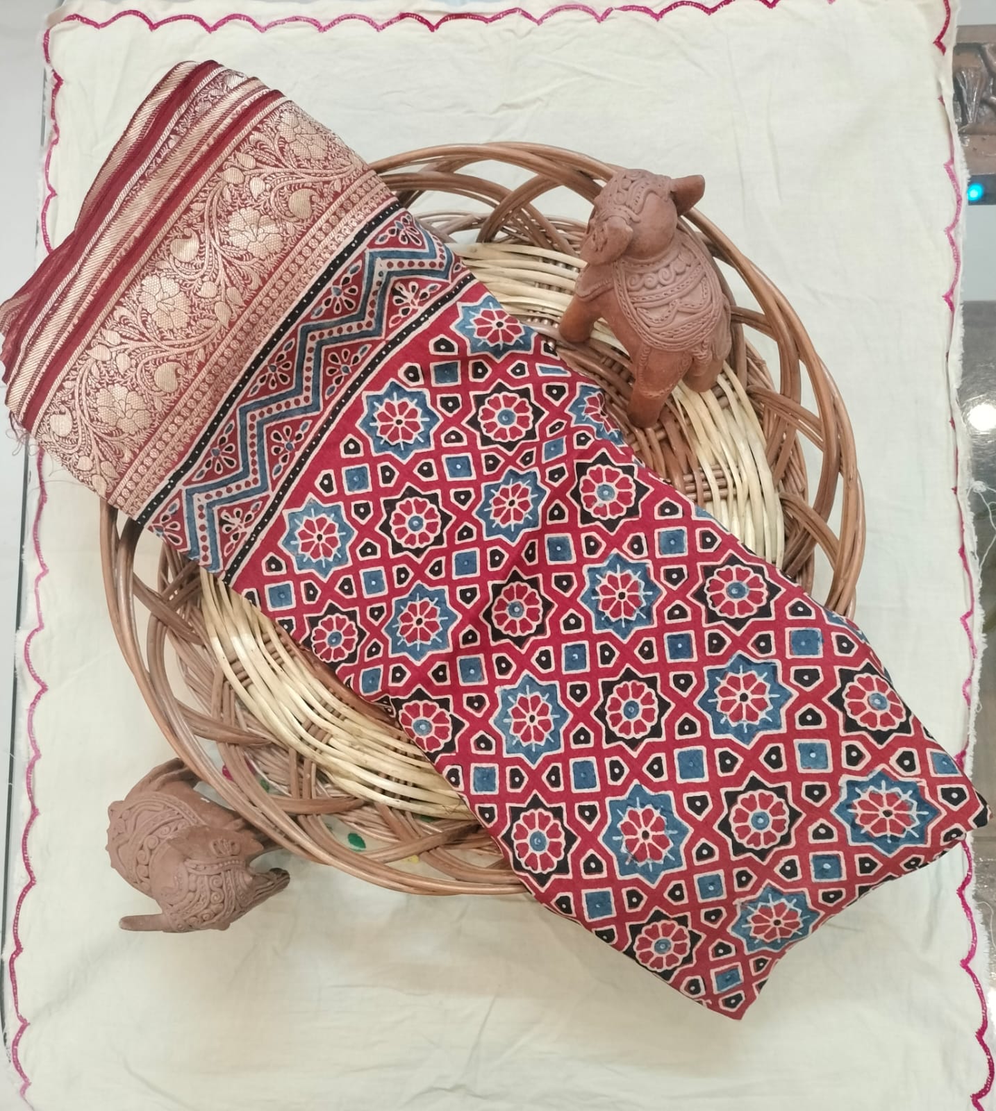 Pure Dola Slik Ajrak Hand Block Print Saree 3