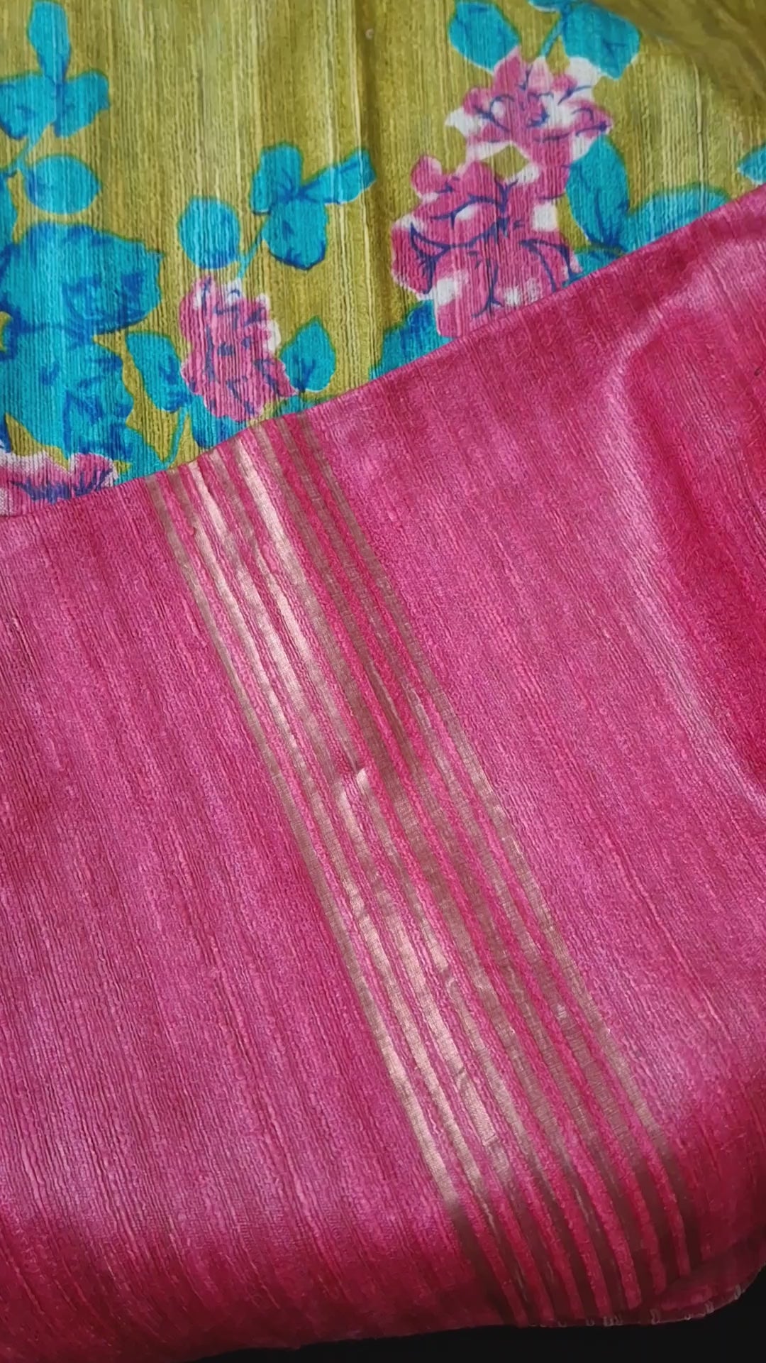 Pure tussar ghicha digital print zari Border saree