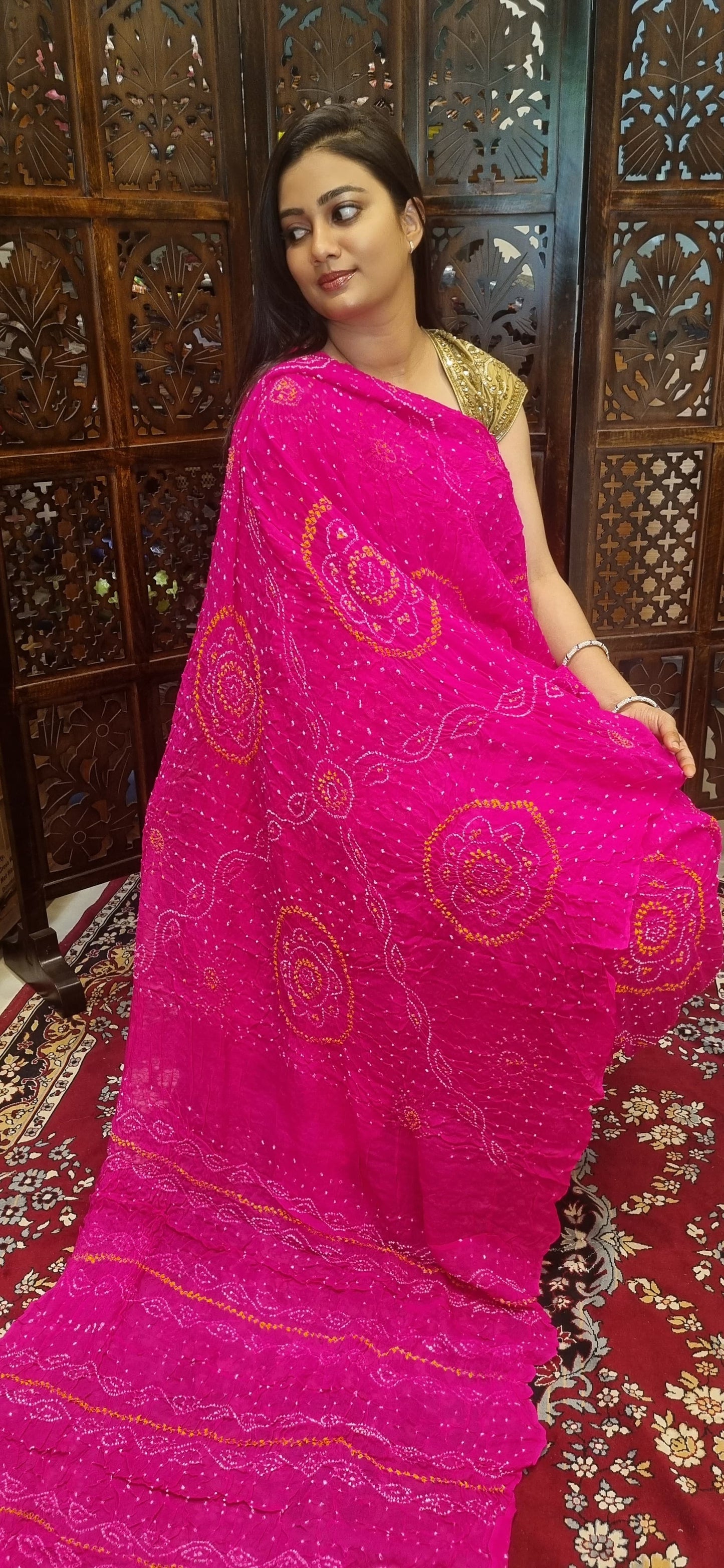 Pure Crepe silk Rai Bandhej saree