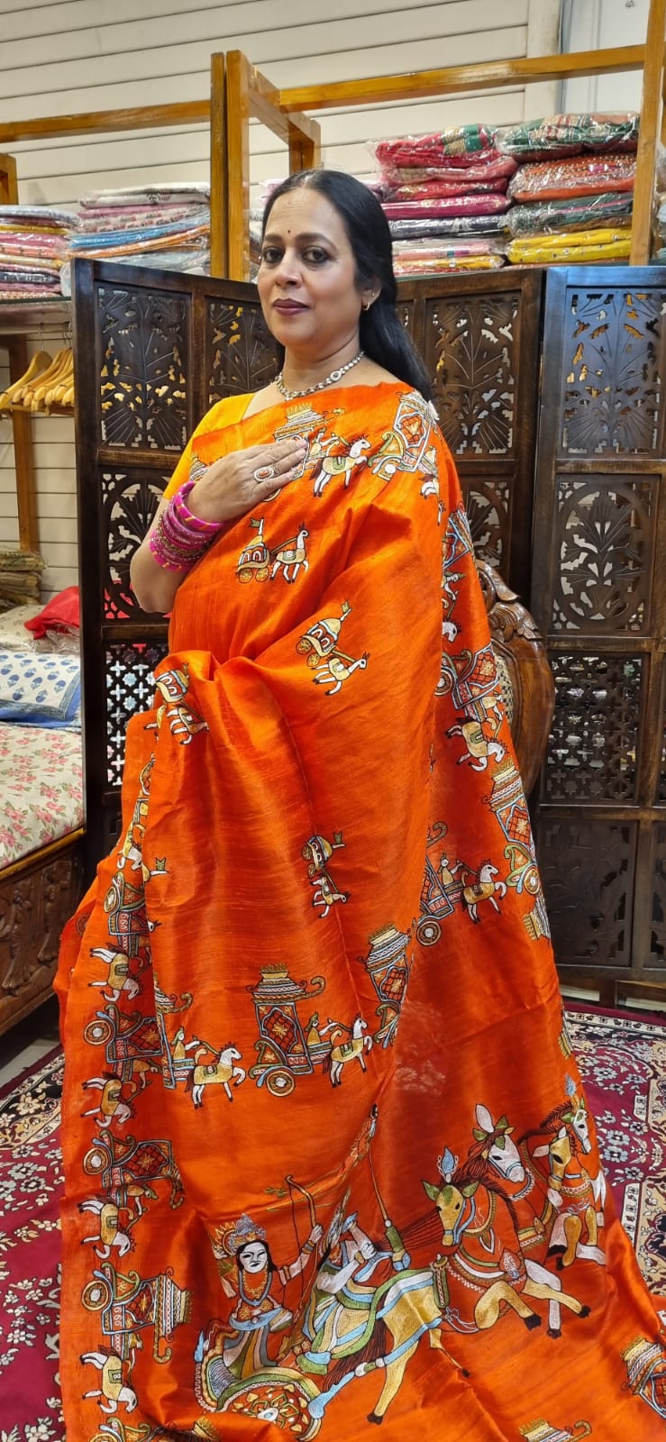 Pure Raw silk Ari  hand Embroidery saree
