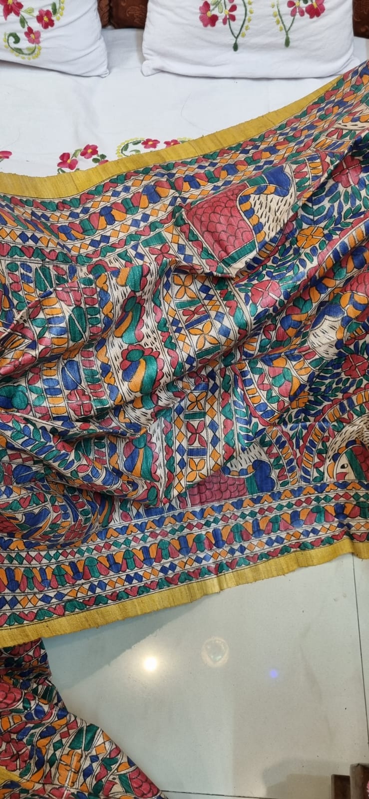 Pure ghicha tussar Madhubani handpainted saree