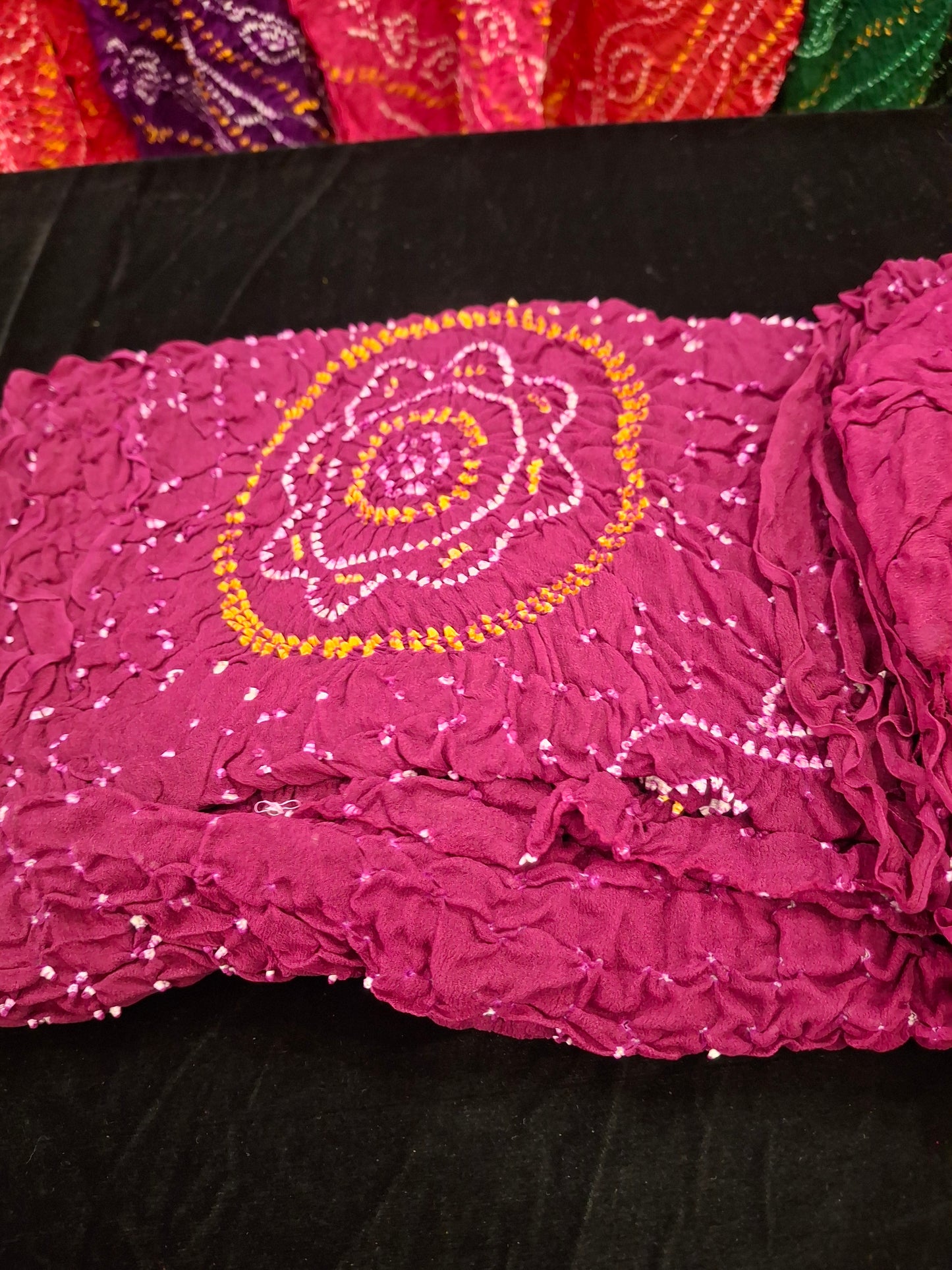Pure crepe silk Rai Bandhej saree