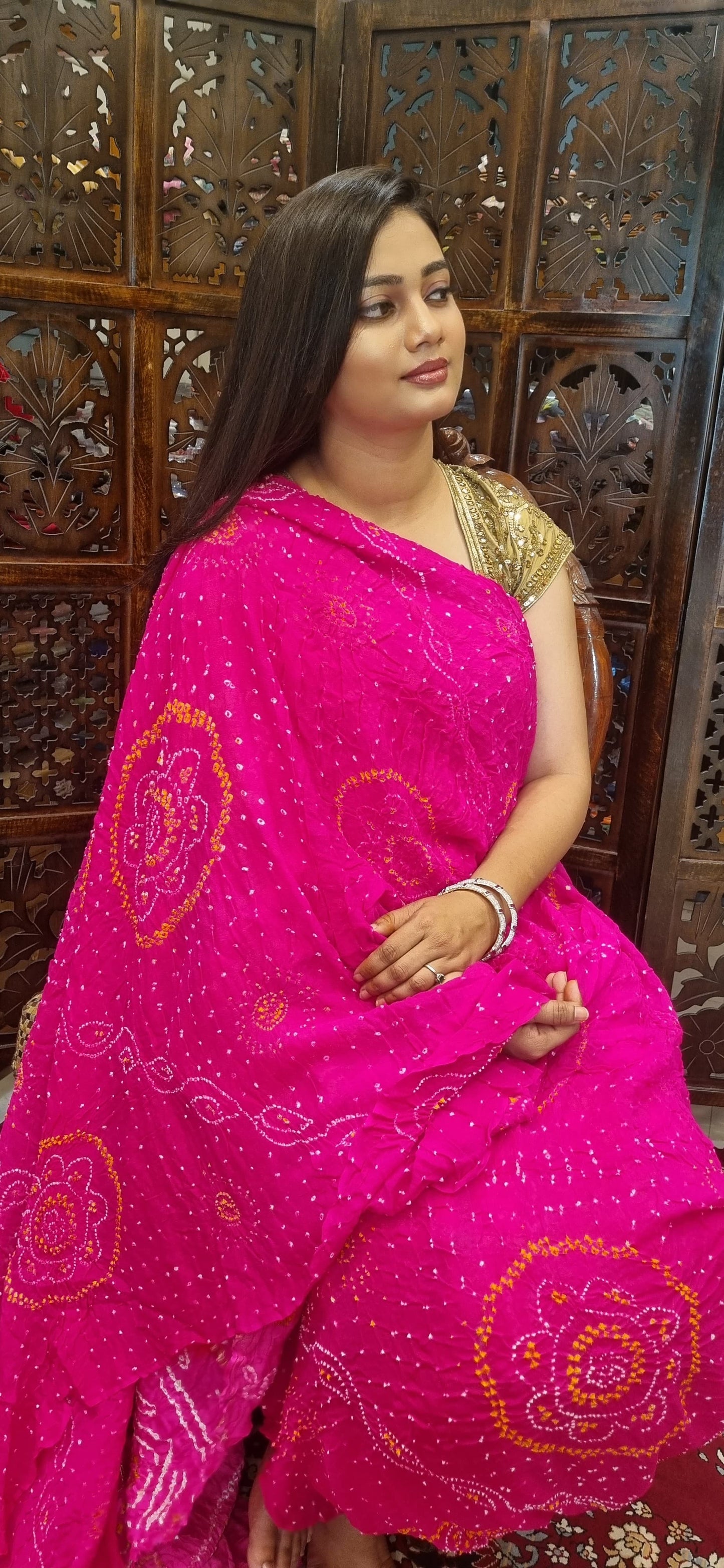 Pure Crepe silk Rai Bandhej saree