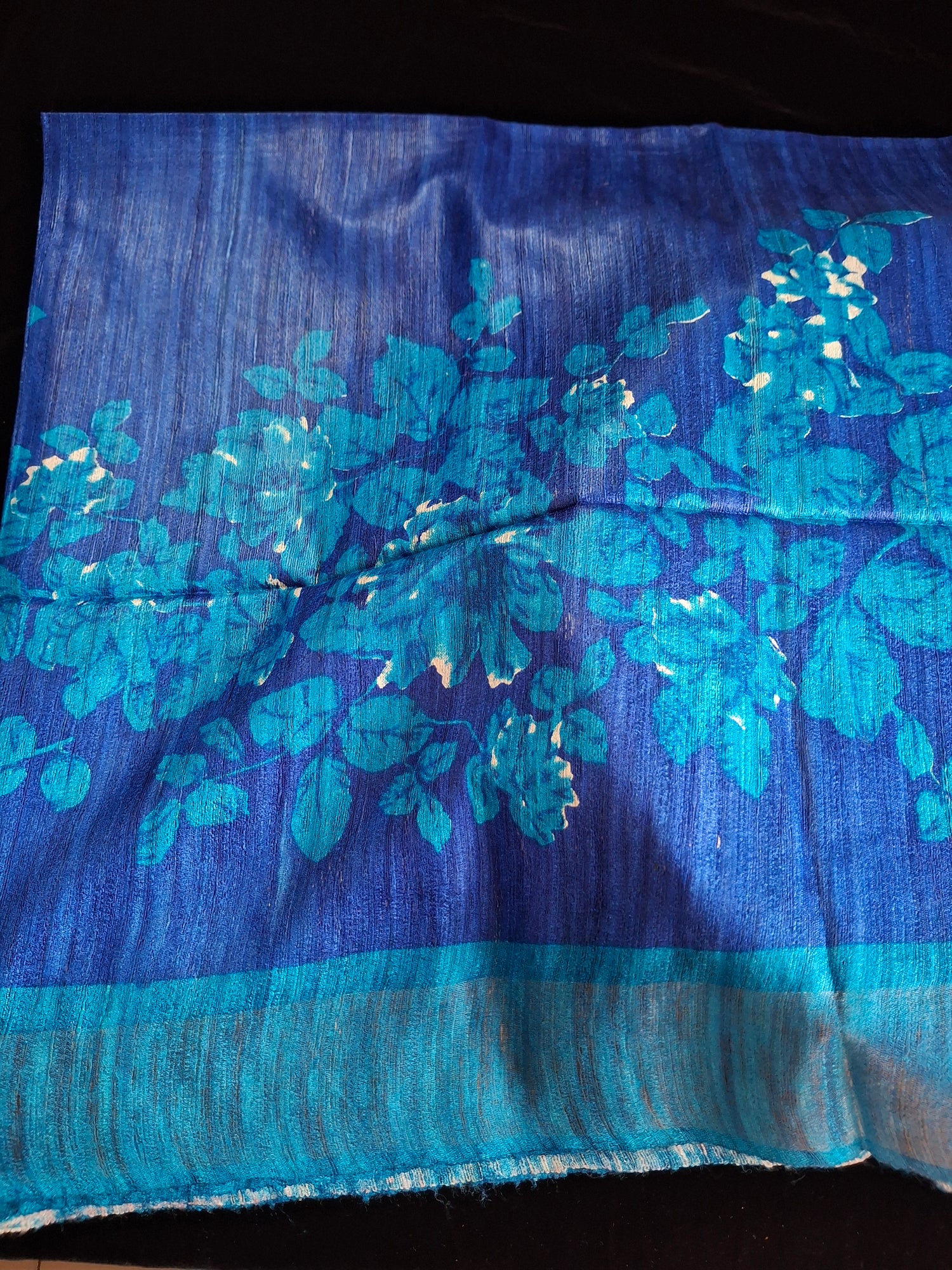 Pure tussar ghicha digital print zari Border saree