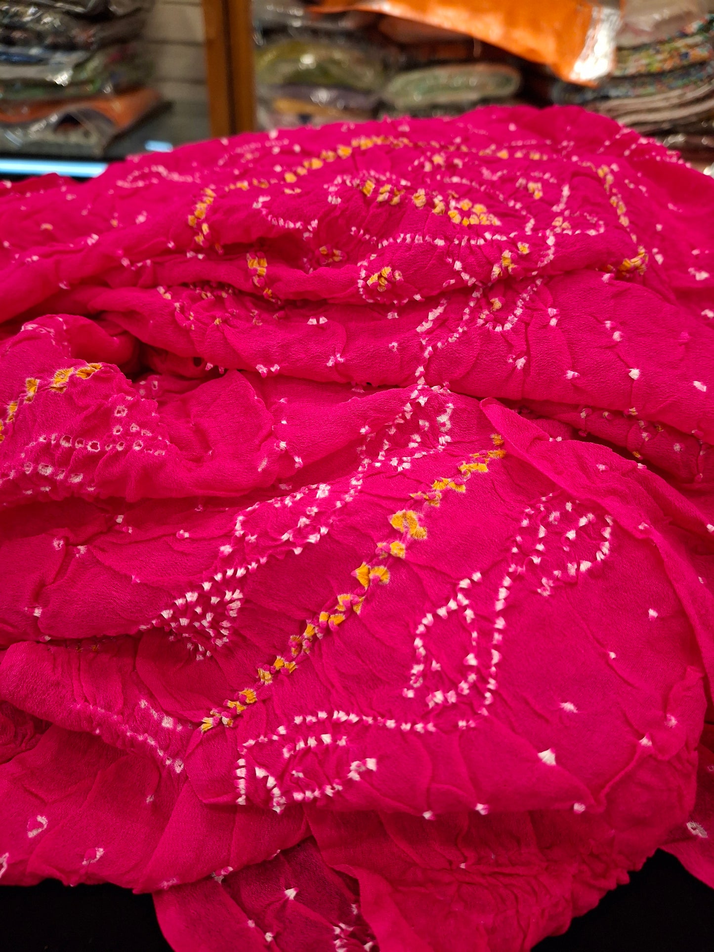 Pure crepe silk Rai Bandhej saree