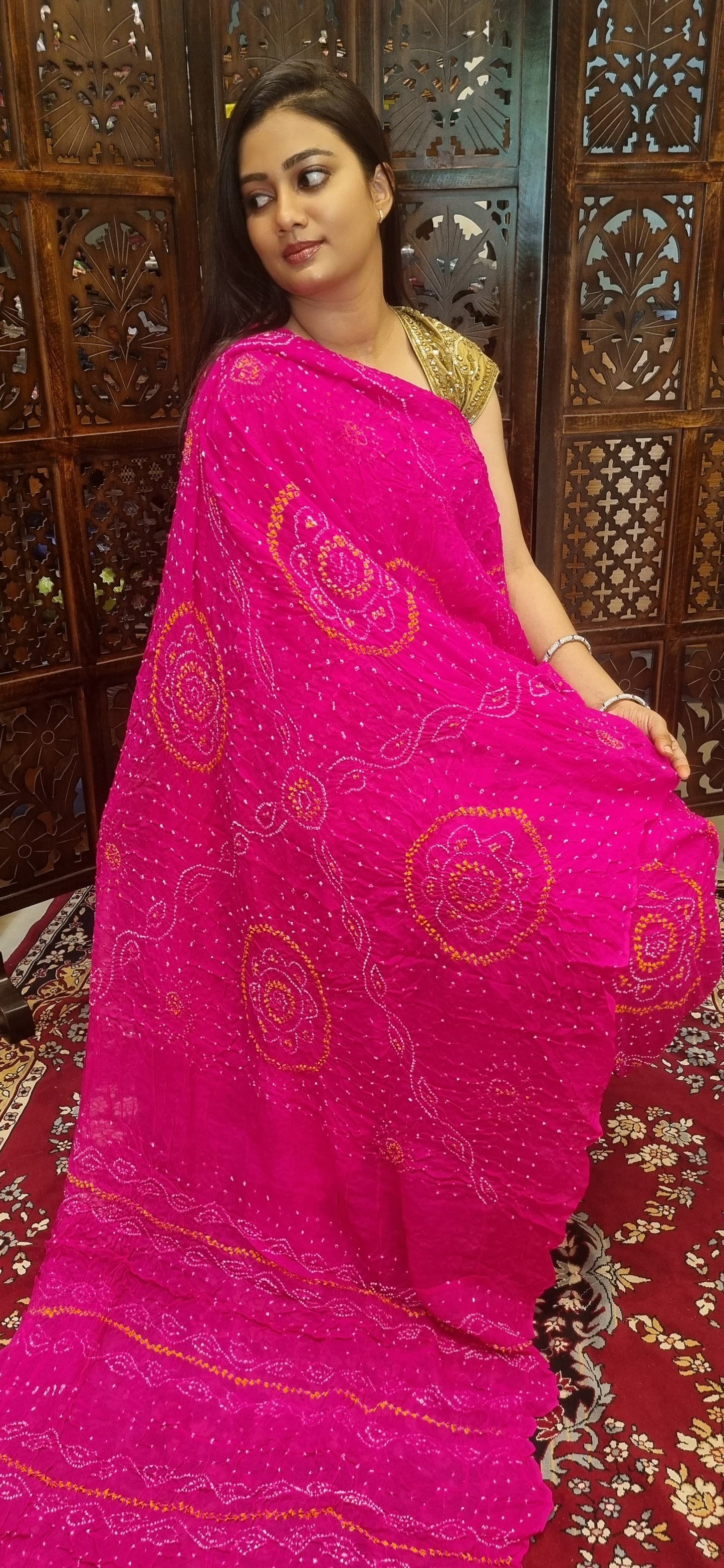 Pure Crepe silk Rai Bandhej saree