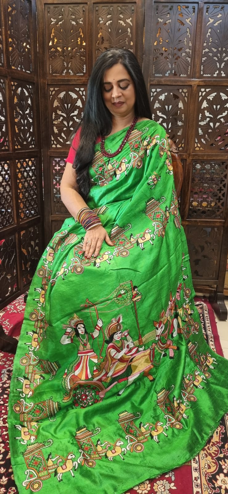 Pure Raw silk Ari hand Embroidery Sareee
