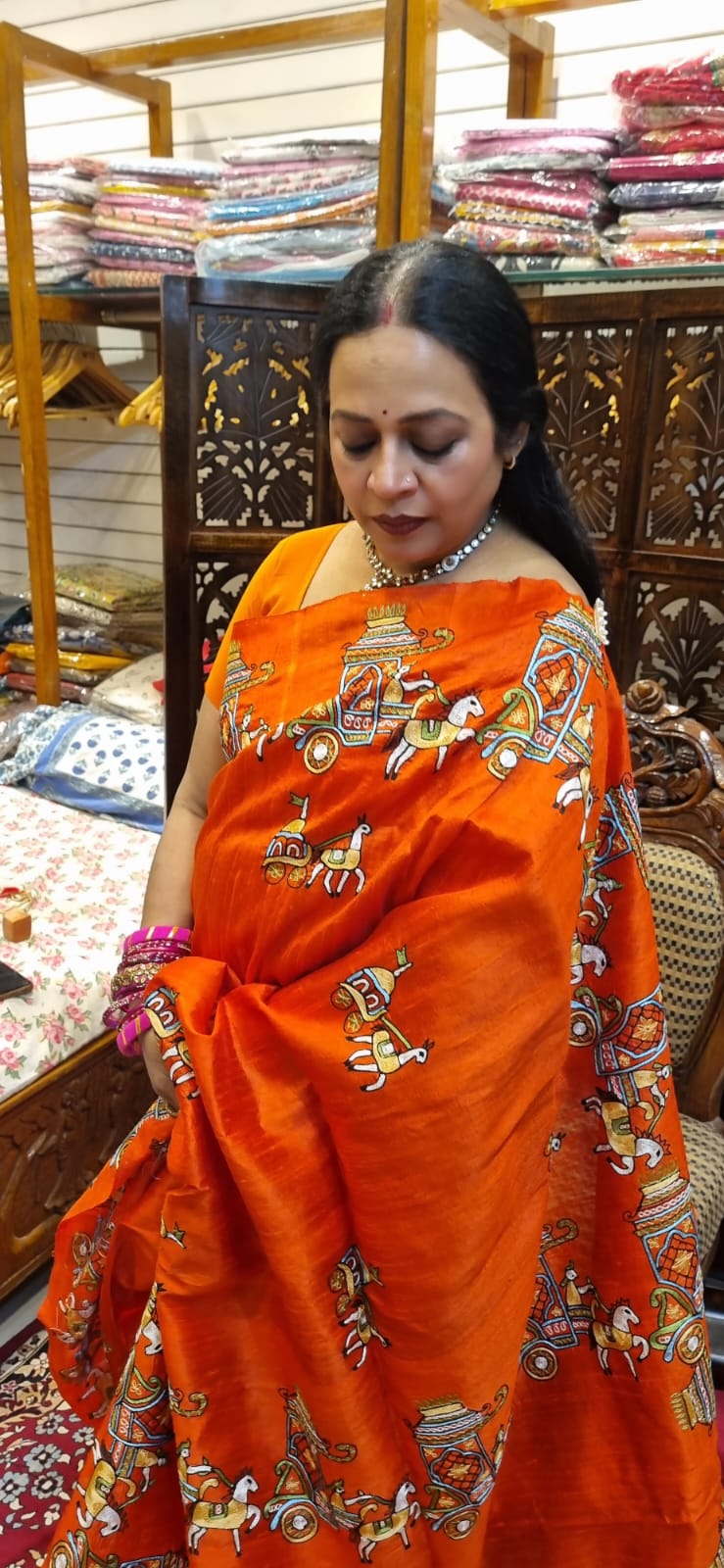 Pure Raw silk Ari  hand Embroidery saree