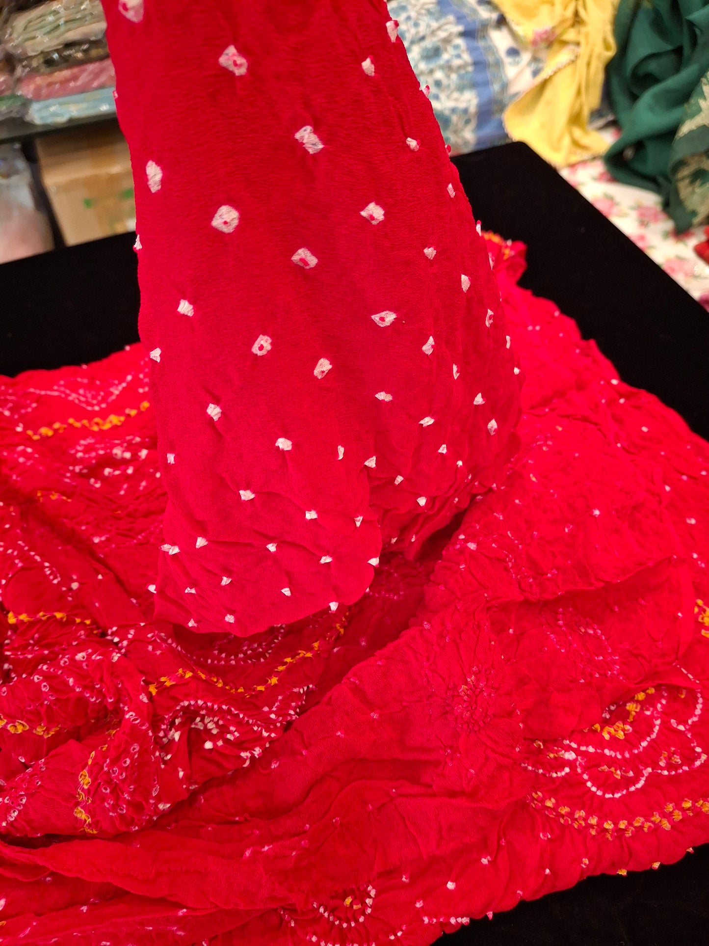Pure crepe silk Rai Bandhej saree