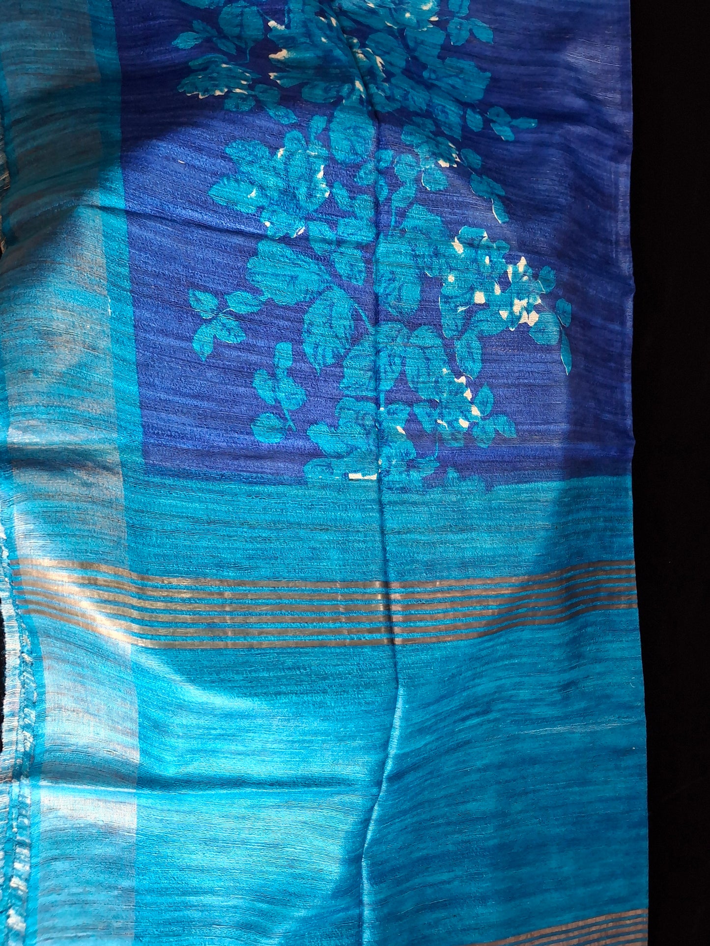 Pure tussar ghicha digital print zari Border saree