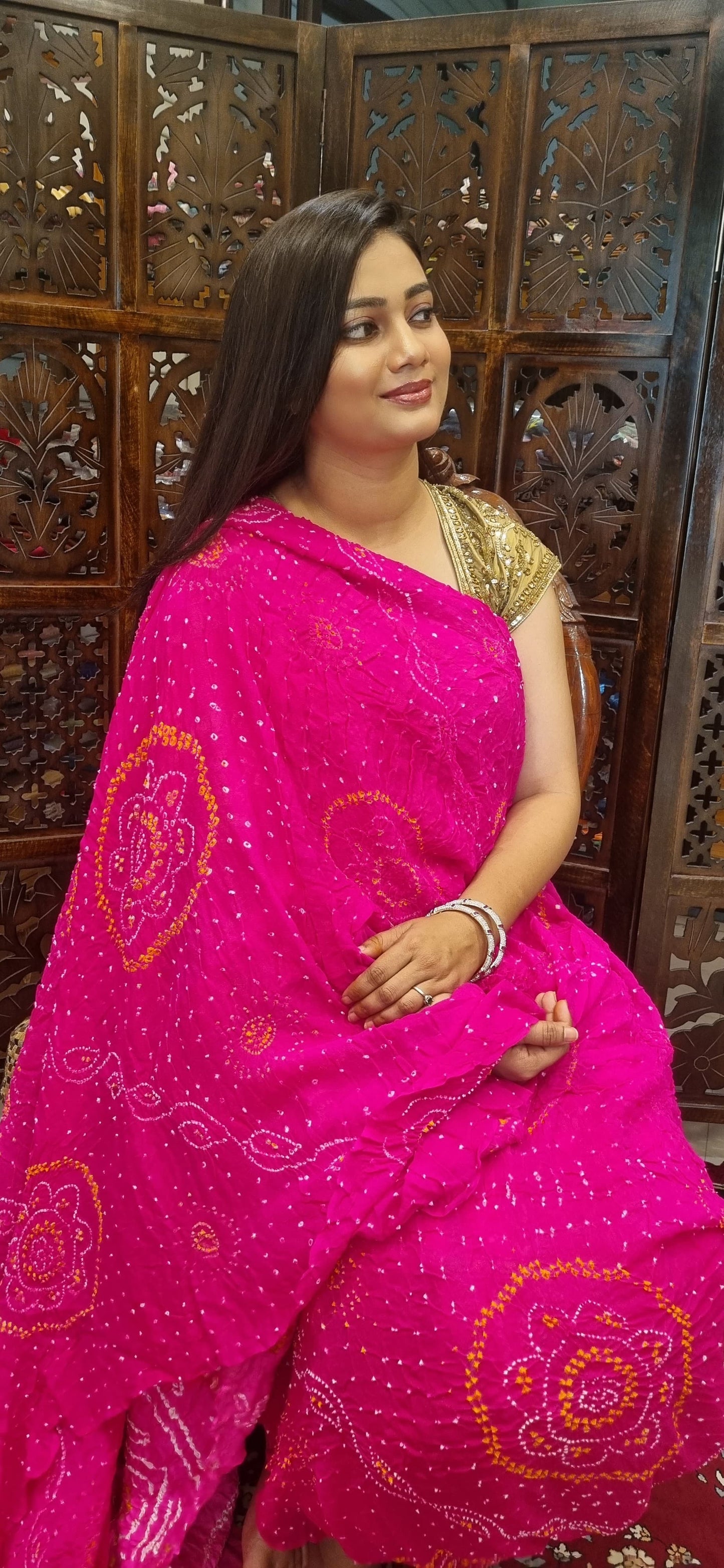 Pure Crepe silk Rai Bandhej saree