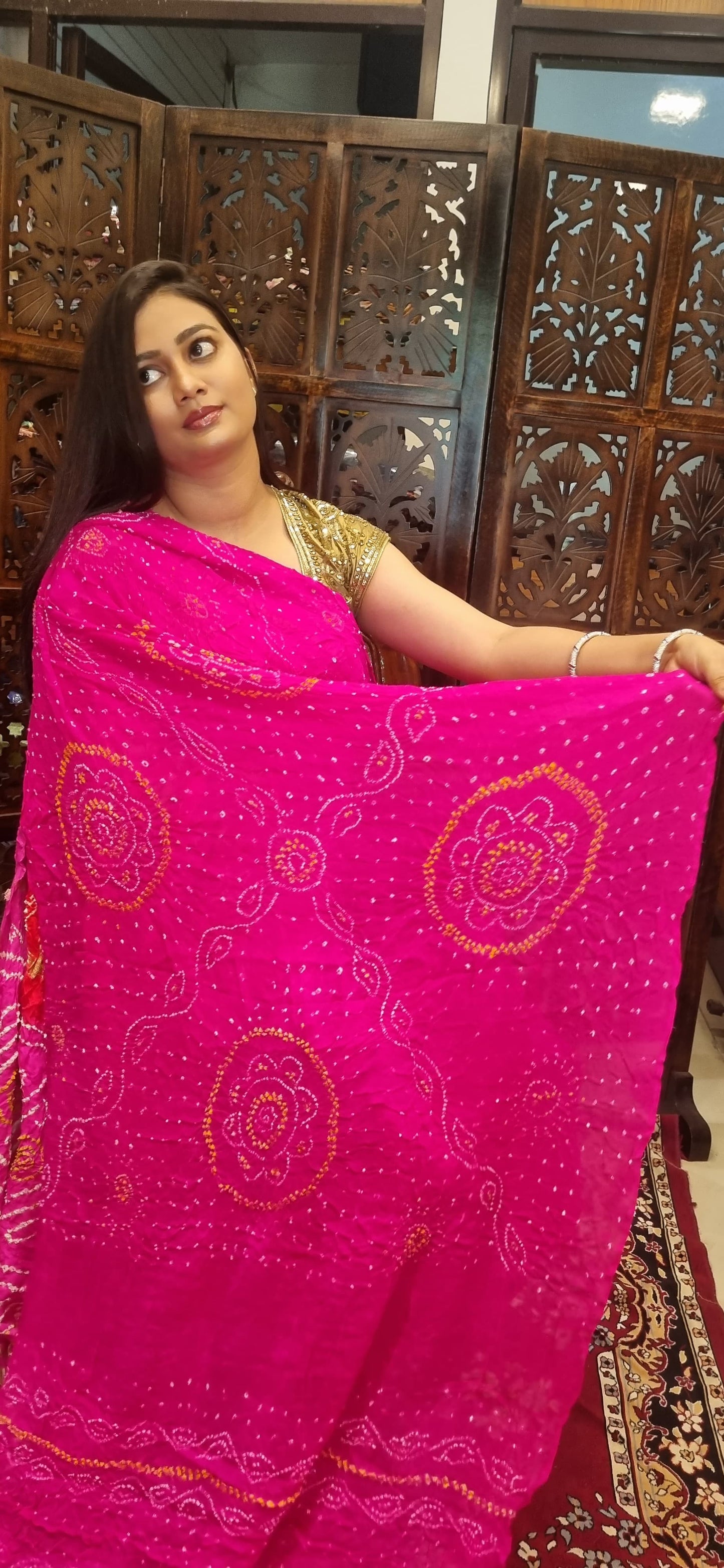 Pure Crepe silk Rai Bandhej saree