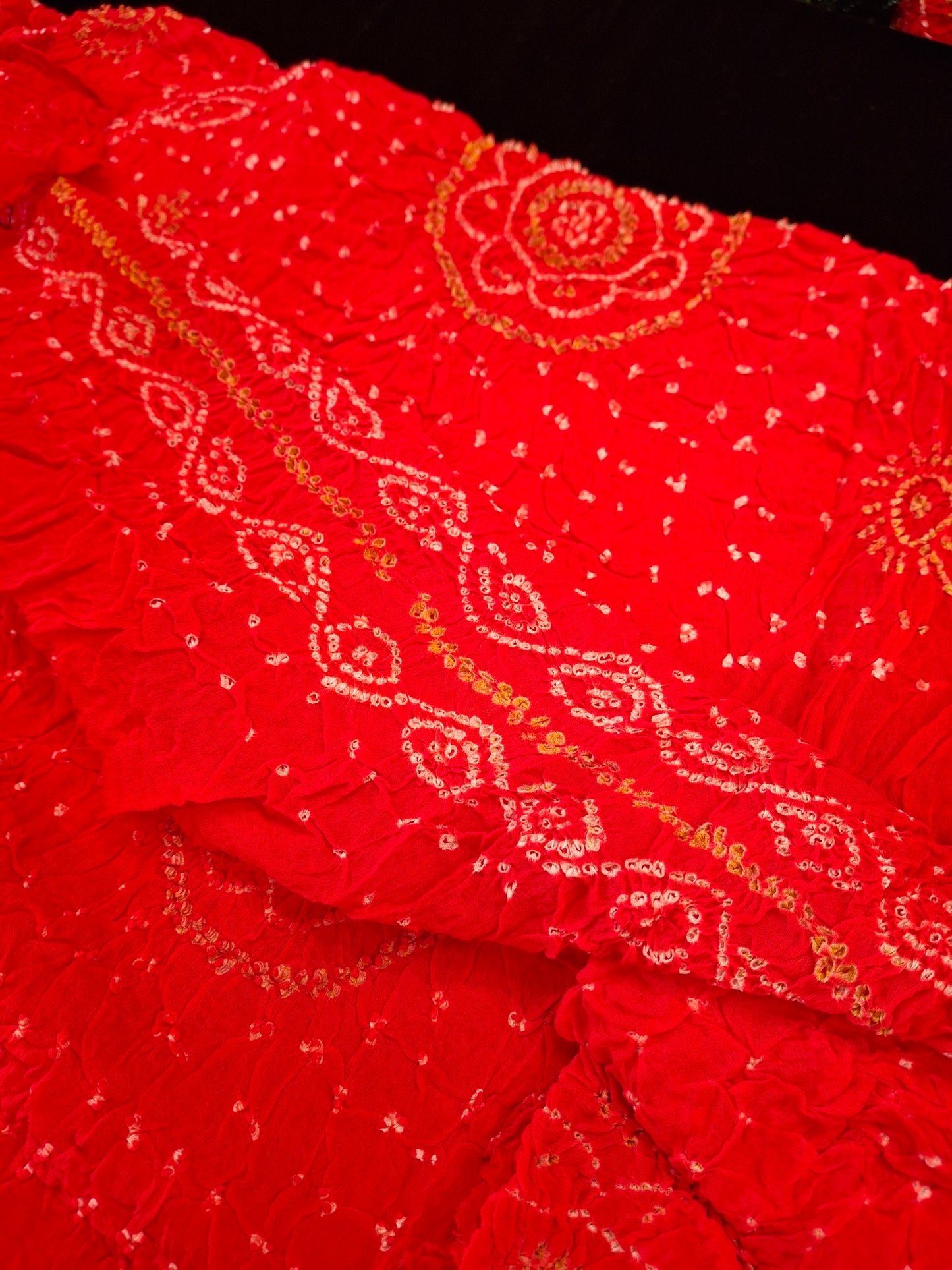 Pure crepe silk Rai Bandhej saree