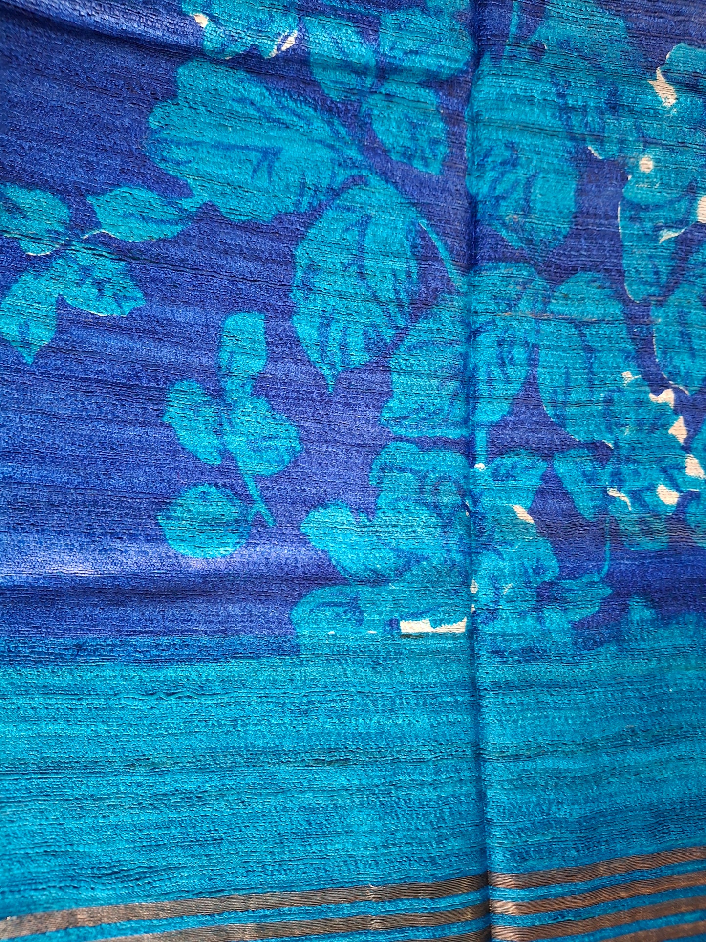 Pure tussar ghicha digital print zari Border saree