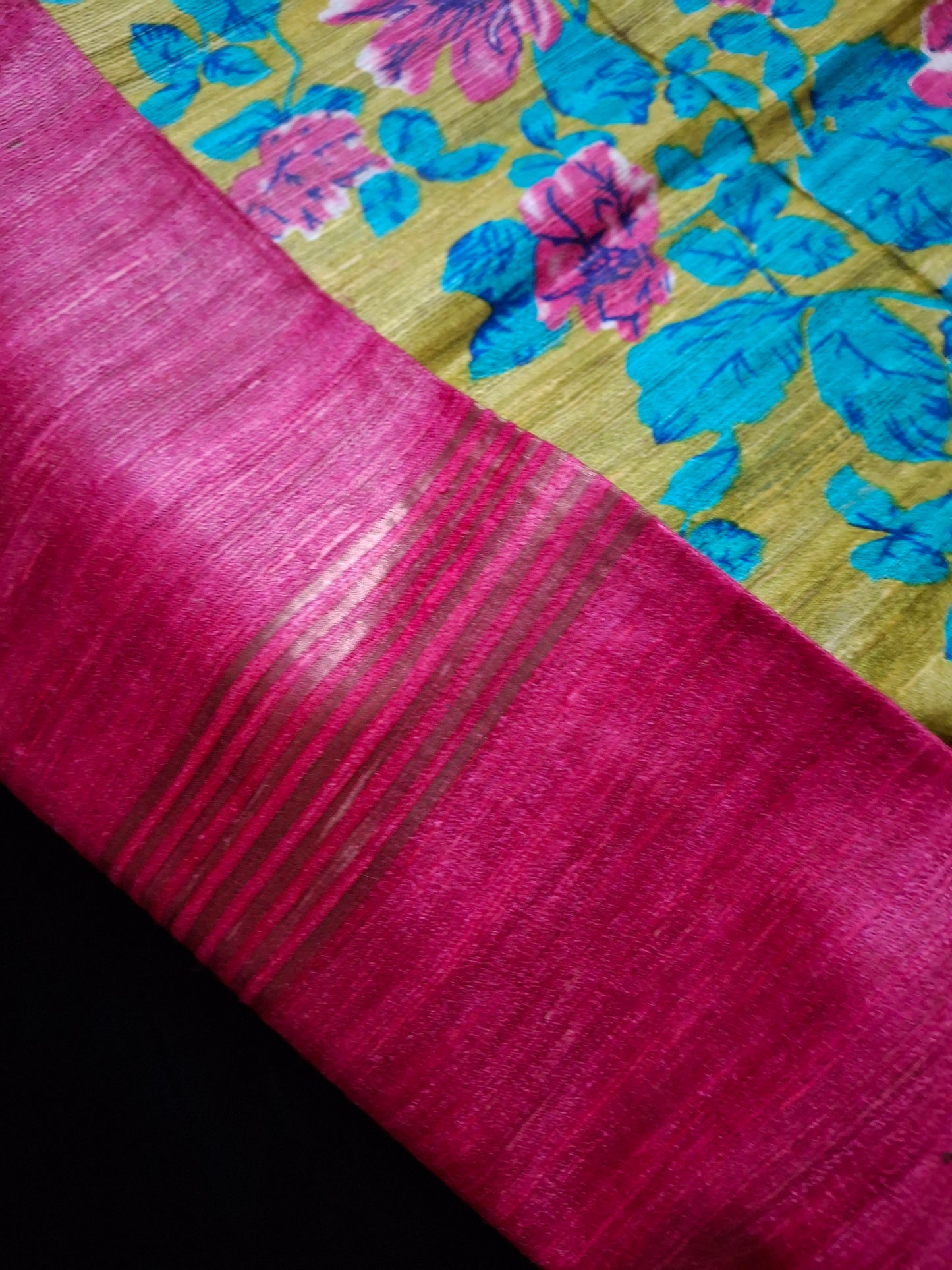 Pure Tussar ghicha digital print zari Border saree