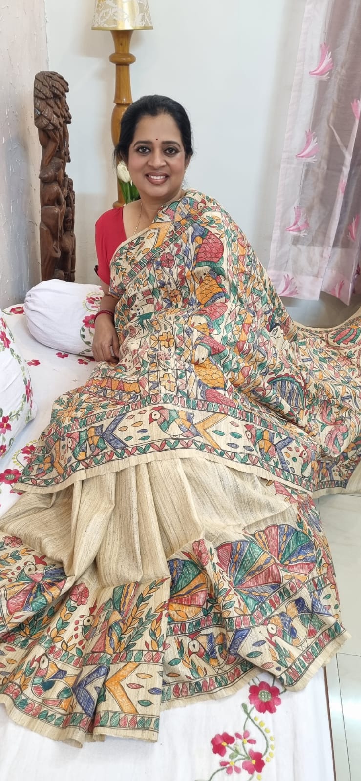 PURE GHICHA TUSSAR MADHUBANI HANDPAINTED SAREE