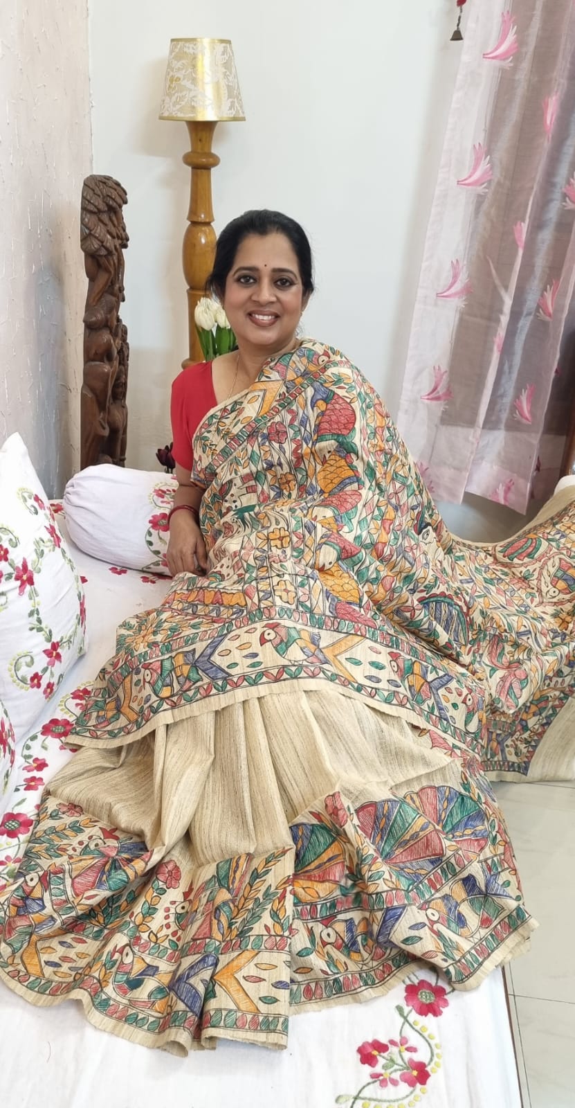 PURE GHICHA TUSSAR MADHUBANI HANDPAINTED SAREE
