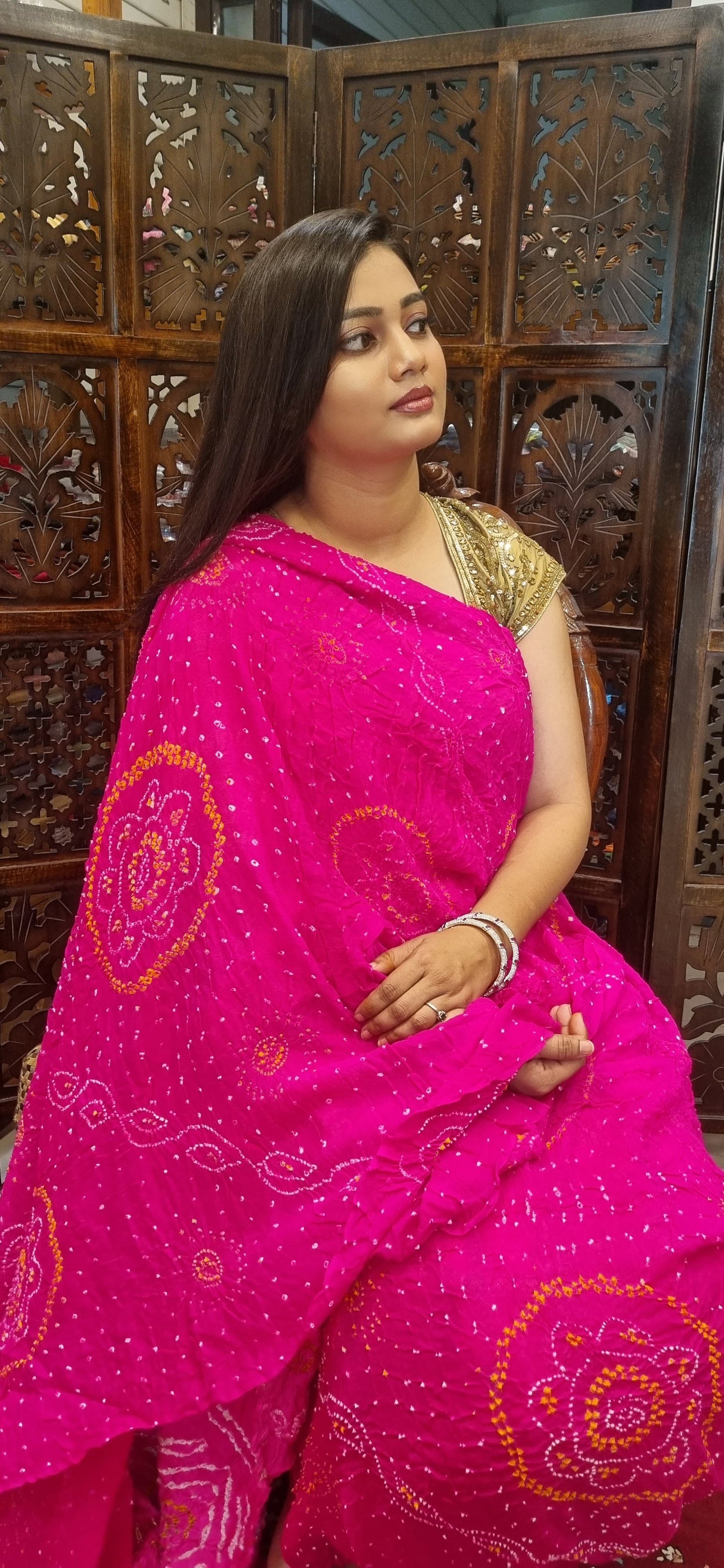 Pure Crepe silk Rai Bandhej saree