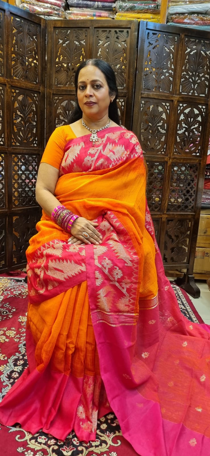 Pure Linen Jamdani saree