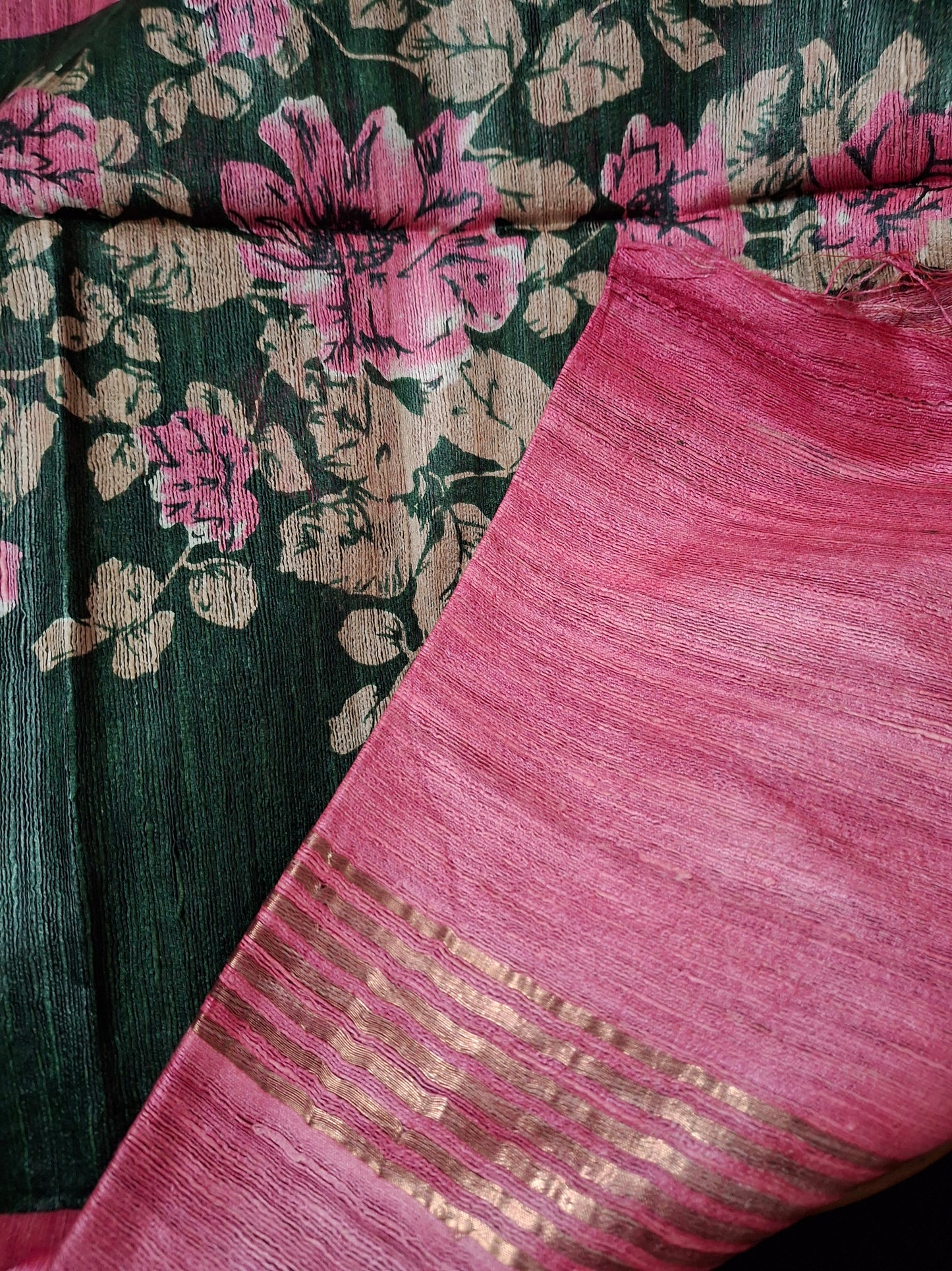 Pure ghicha digital print zari Border saree