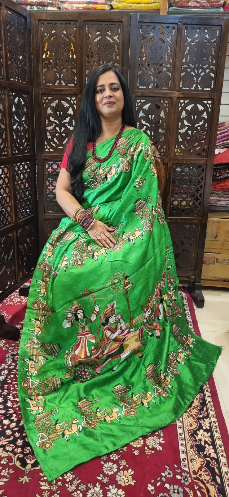 Pure Raw silk Ari hand Embroidery Sareee
