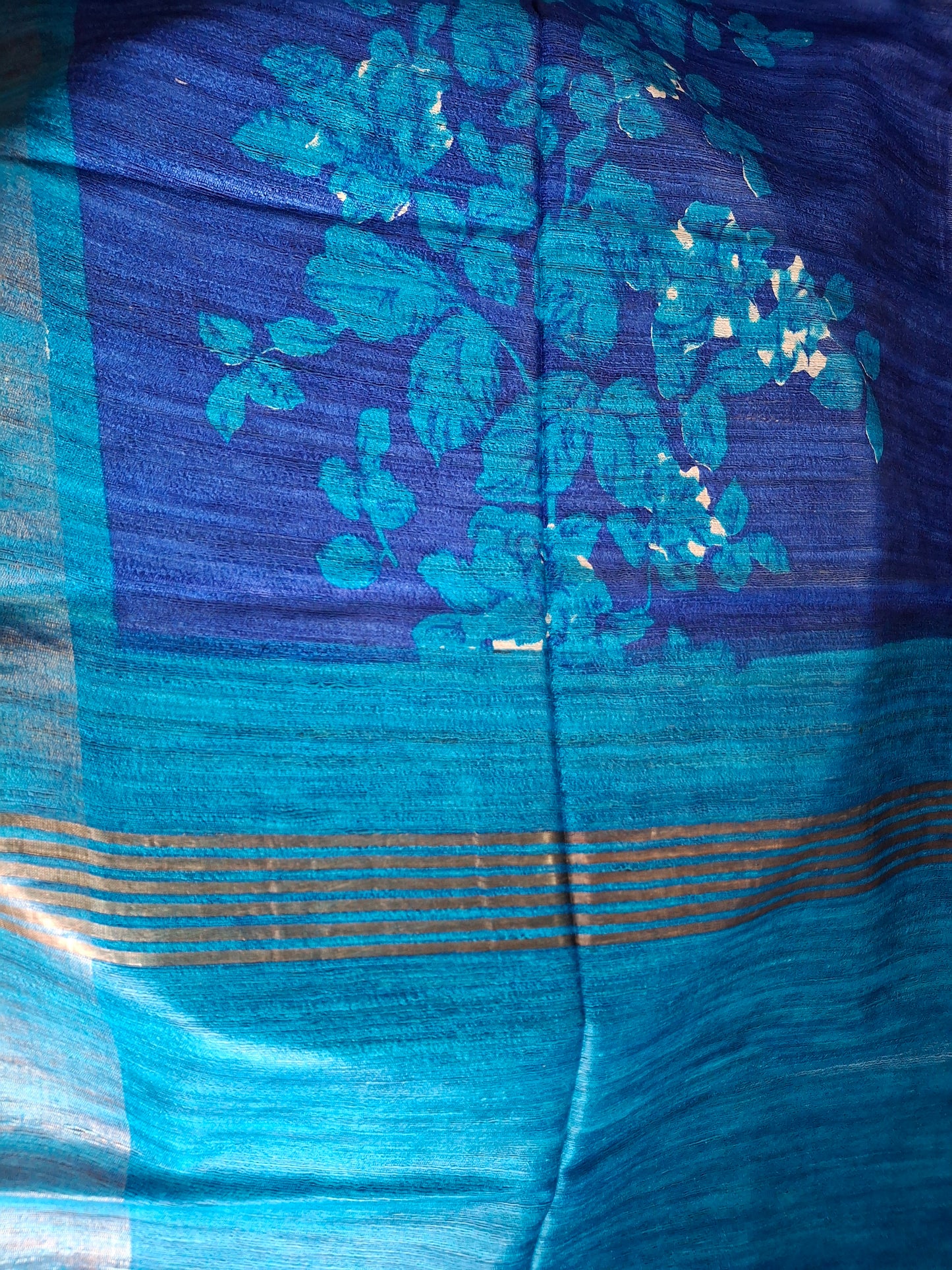 Pure tussar ghicha digital print zari Border saree