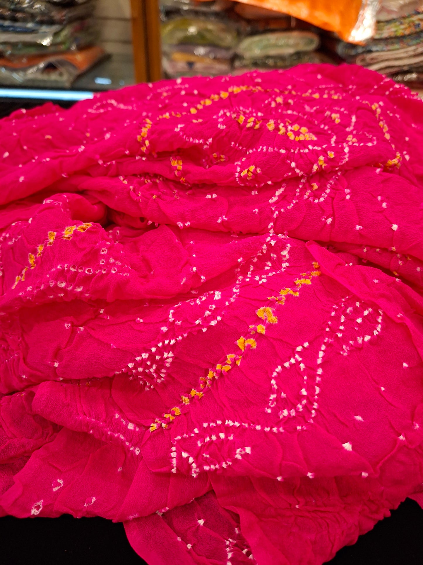 Pure crepe silk Rai Bandhej saree