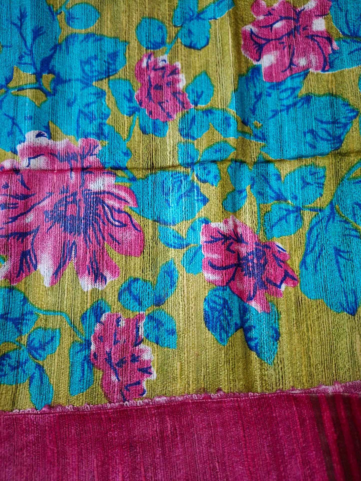 Pure tussar ghicha digital print zari Border saree
