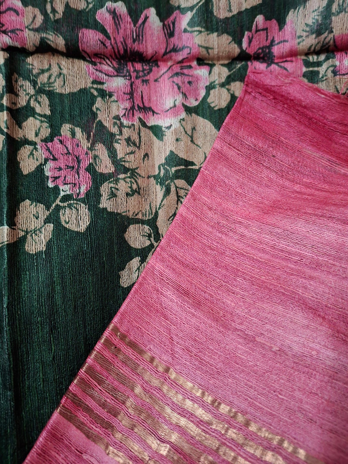Pure ghicha digital print zari Border saree