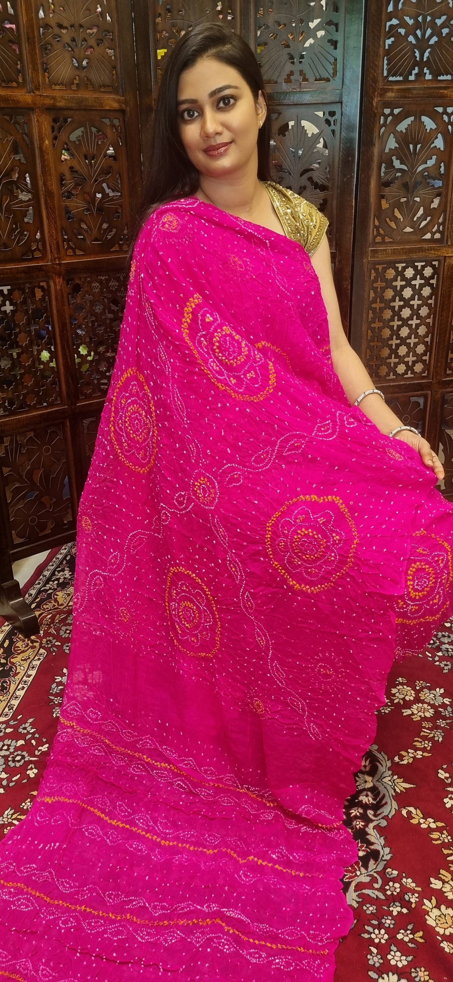 Pure Crepe silk Rai Bandhej saree