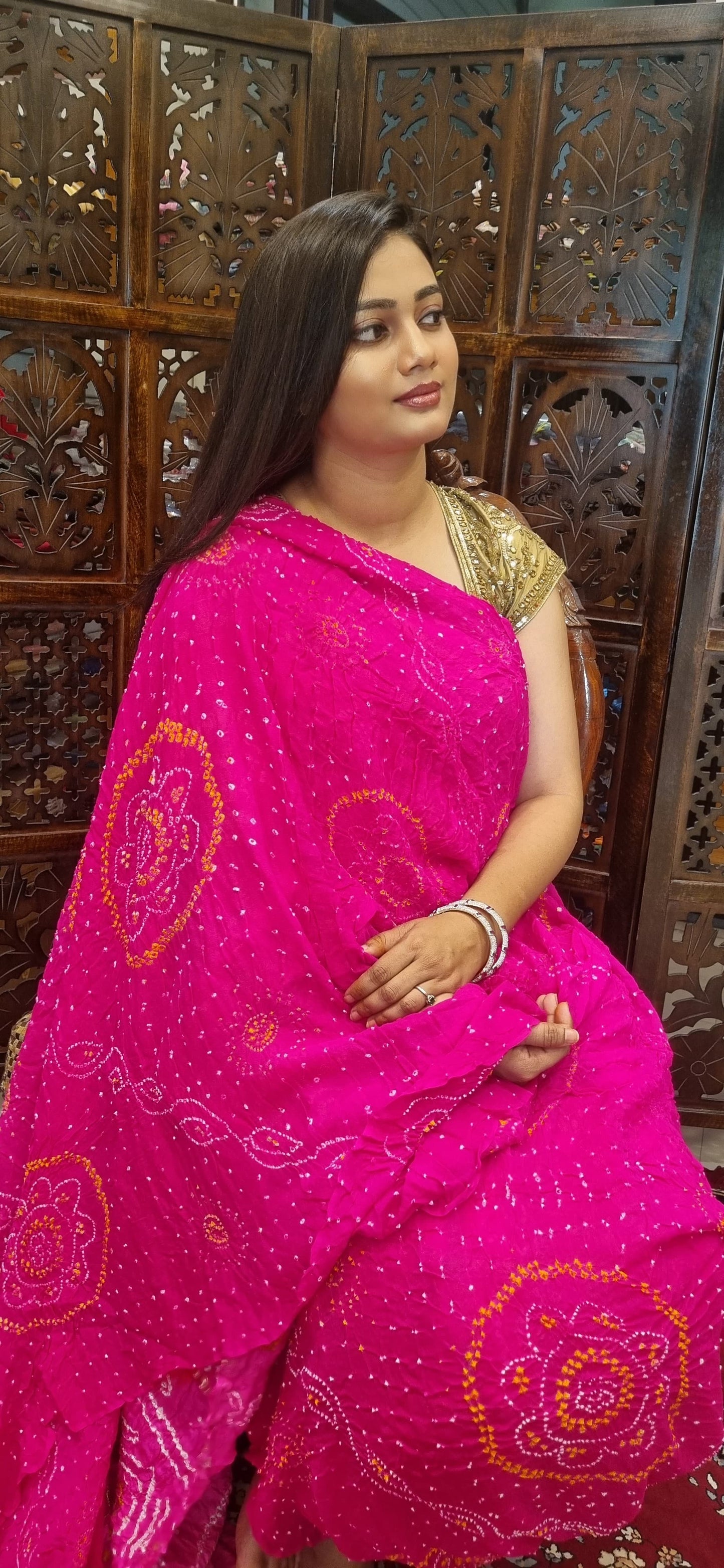 Pure Crepe silk Rai Bandhej saree