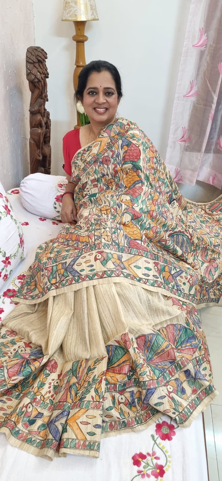 PURE GHICHA TUSSAR MADHUBANI HANDPAINTED SAREE