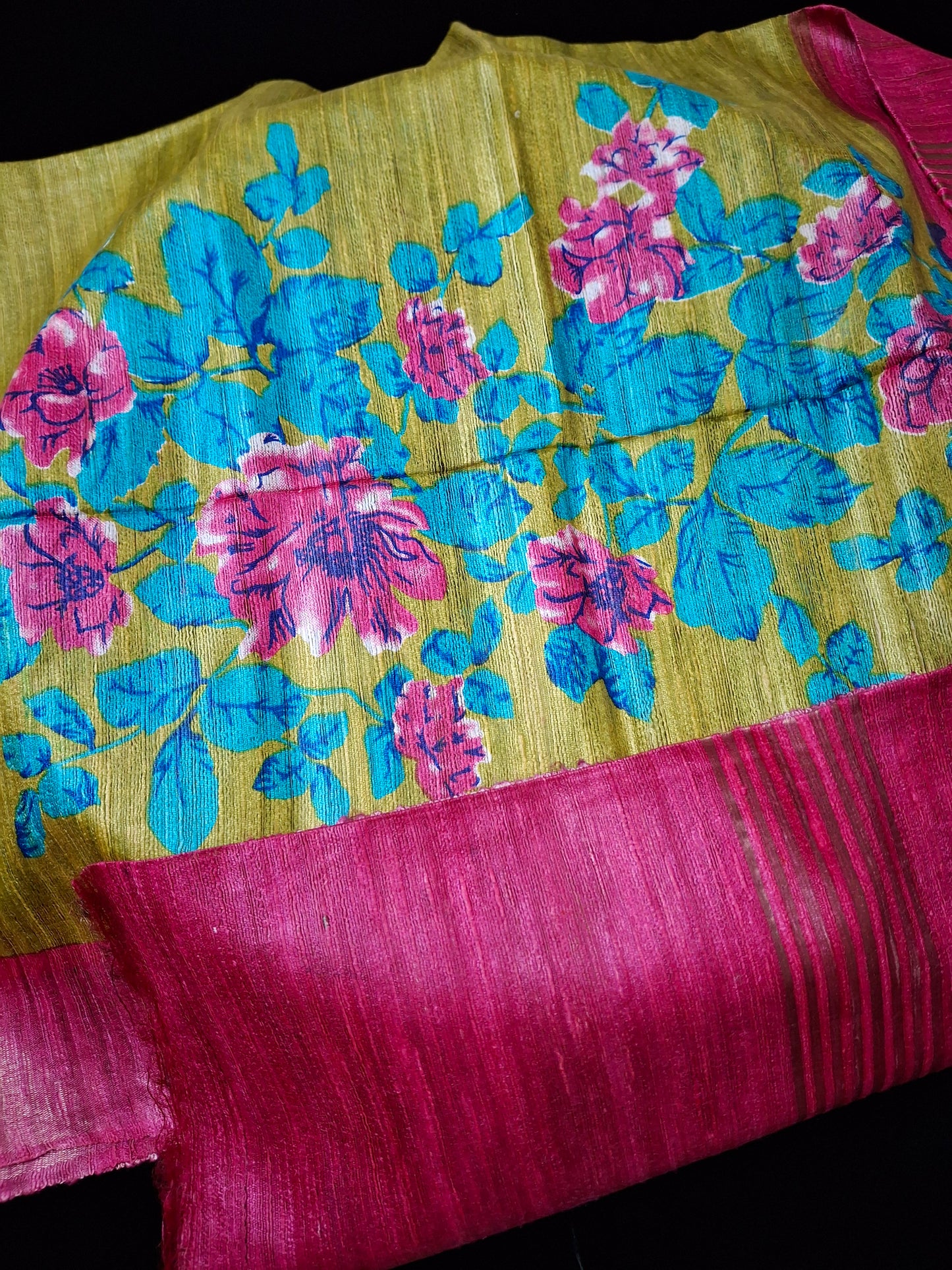 Pure tussar ghicha digital print zari Border saree