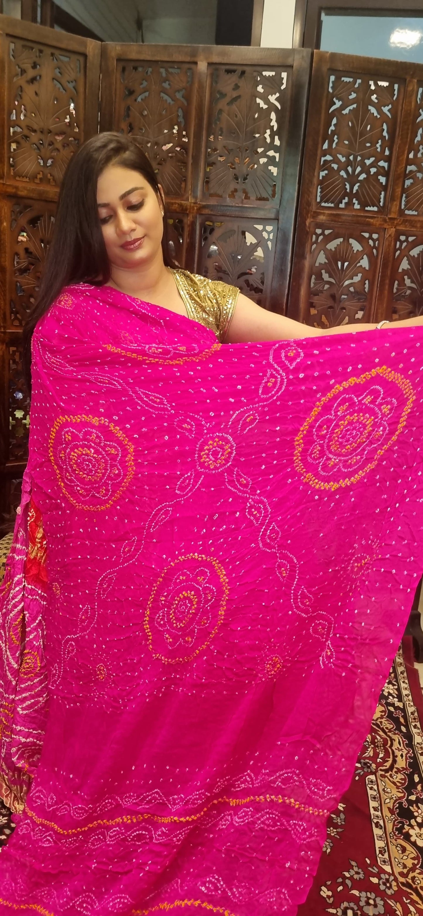 Pure Crepe silk Rai Bandhej saree