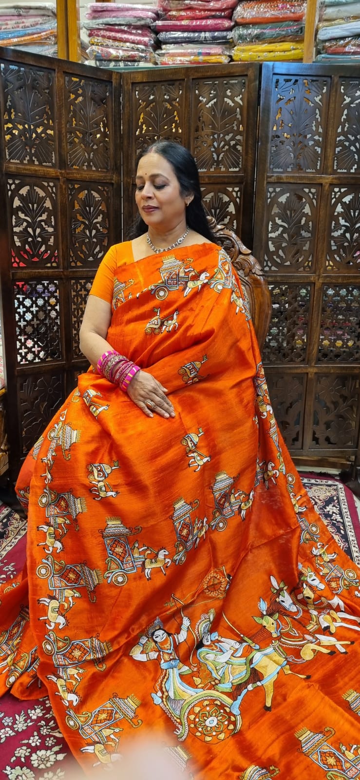 Pure Raw silk Ari  hand Embroidery saree