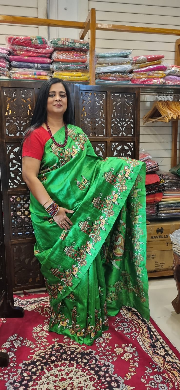 Pure Raw silk Ari hand Embroidery Sareee