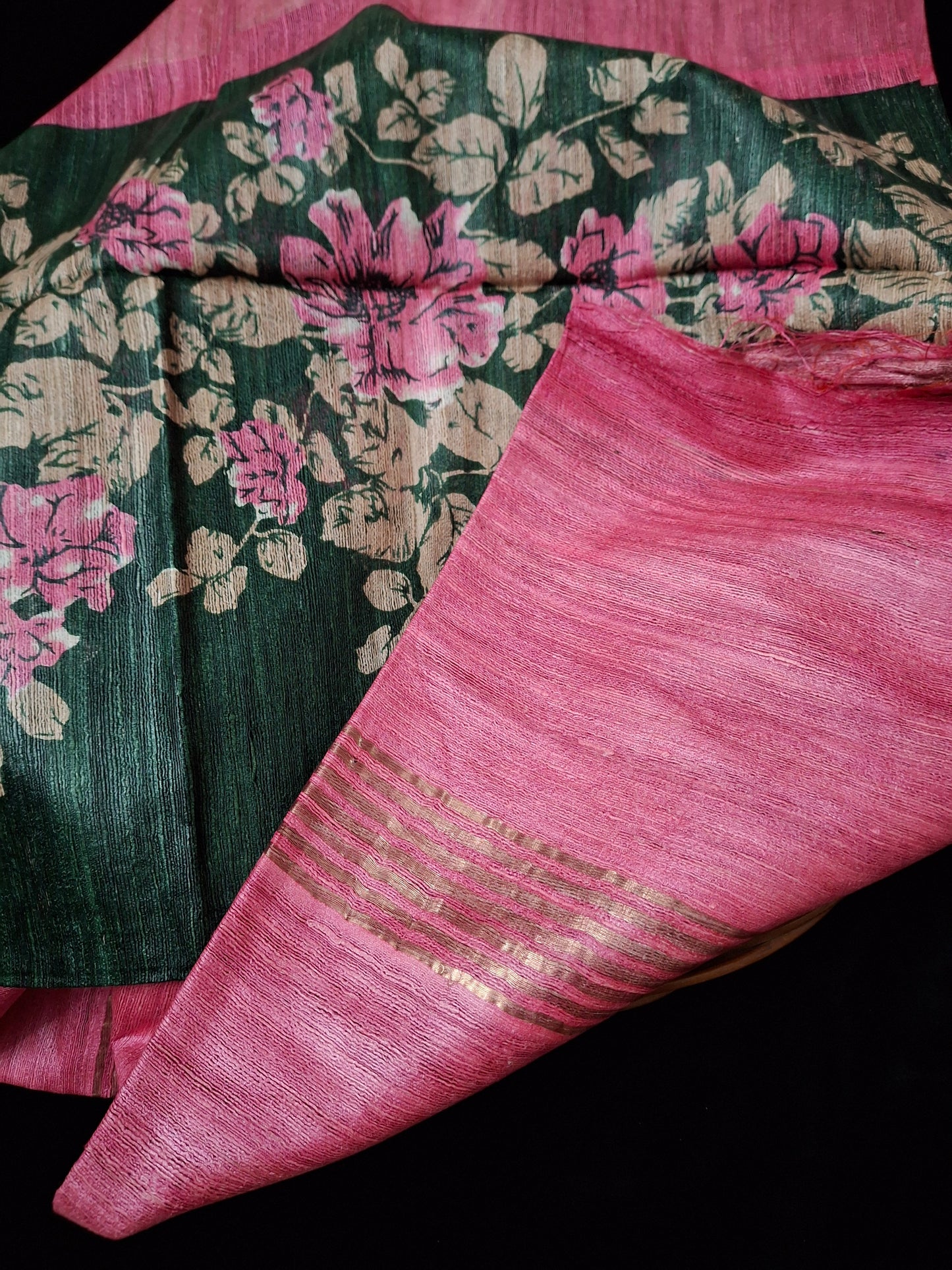Pure ghicha digital print zari Border saree