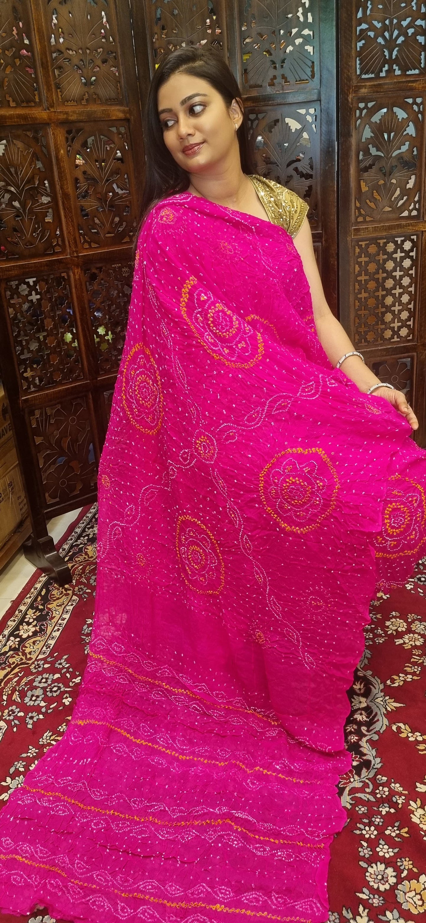 Pure Crepe silk Rai Bandhej saree