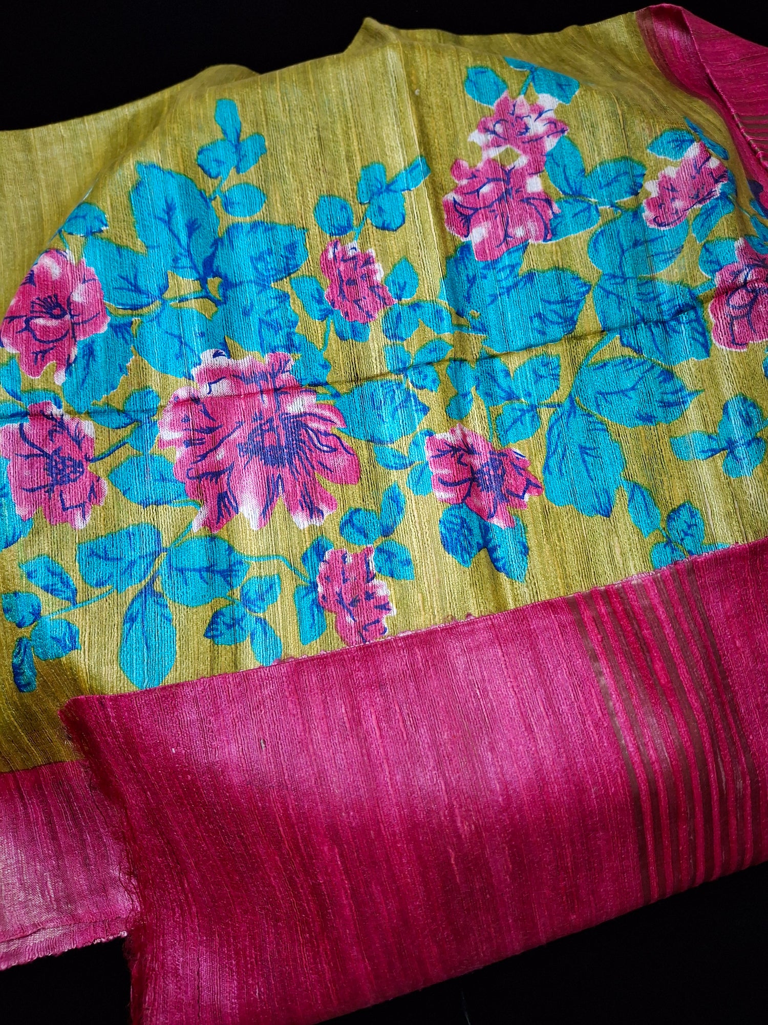 Pure Tussar ghicha digital print zari Border saree