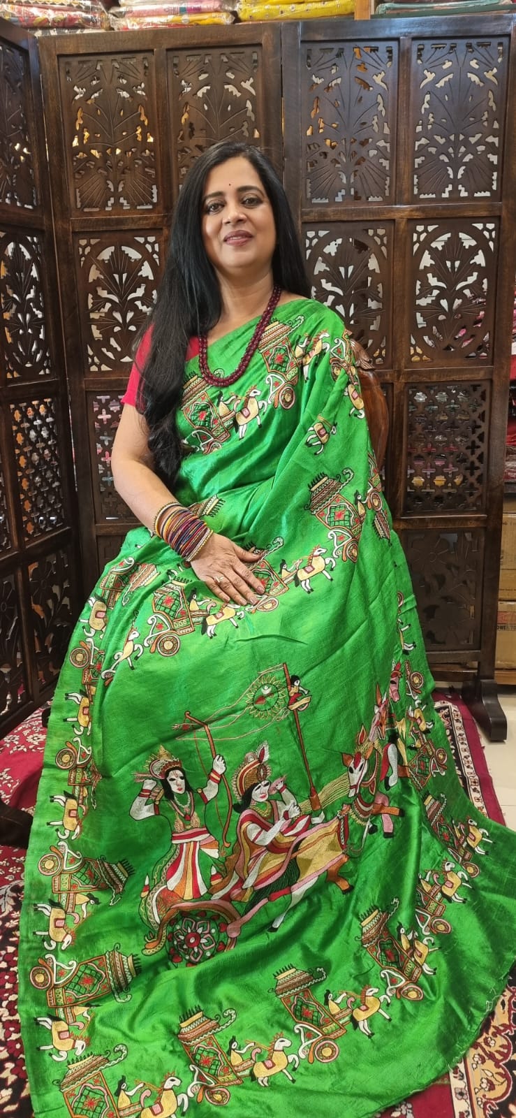 Pure Raw silk Ari hand Embroidery Sareee