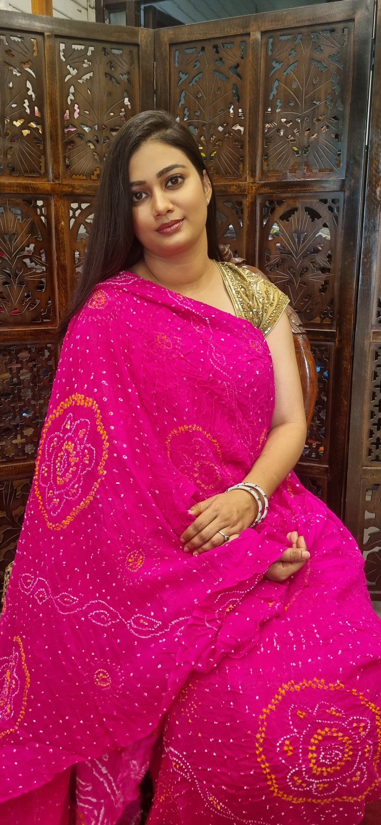 Pure Crepe silk Rai Bandhej saree